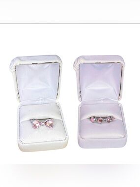 Amazon Coquette y2k Pink & silver Cubic Zirconia heart & Bow Ring set size 8